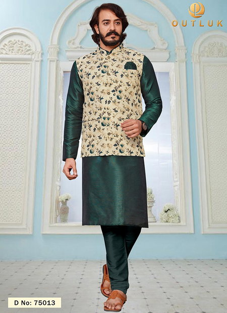Cream Colour Outluk Vol 75 Latest Designer Festive Wear Kurta Pajama With Jacket Collection 75013